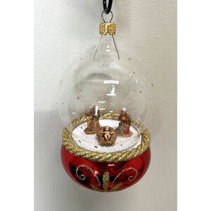 Soffieria De Carlini Italy Nativity Globe Glass Ornament Red & Gold #08278